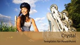  Presentation with rest - Slide set having take action - woman on rollerblades taking background and a coral colored foreground