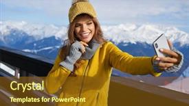  Presentation with selfie - Slide deck consisting of take action - young woman taking a selfie background and a tawny brown colored foreground