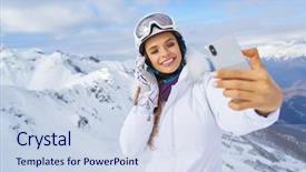  Presentation with selfie - Slide deck featuring take action - young woman taking a selfie background and a sky blue colored foreground