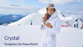  Presentation with winter and transition - Theme enhanced with take action - young woman taking a selfie background and a sky blue colored foreground