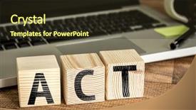  Presentation with cube - Cool new slides with take action now - act written on a wooden backdrop and a tawny brown colored foreground