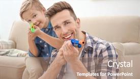  Presentation with guns - Colorful slide set enhanced with take aim - cute boy and his father backdrop and a coral colored foreground
