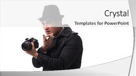  Presentation with spy - Cool new slide deck with take aim - spy with camera taking pictures backdrop and a white colored foreground