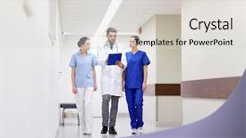  Presentation with hospital - Presentation design enhanced with take along - group of medics at hospital background and a light gray colored foreground