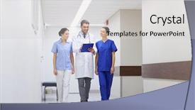  Presentation with hospital network - Audience pleasing presentation theme consisting of take along - group of medics at hospital backdrop and a light gray colored foreground