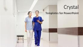  Presentation with nurses - PPT theme having take along - two medics or nurses background and a light gray colored foreground