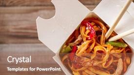  Presentation with noodles - PPT theme consisting of take away - asian noodles with fresh green background and a coral colored foreground