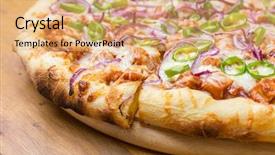  Presentation with bbq chicken - Presentation theme featuring take away - bbq chicken pizza background and a coral colored foreground