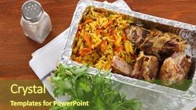  Presentation with chinese food to go box - Colorful slide set enhanced with take away - food in boxes of foil backdrop and a tawny brown colored foreground