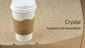  Presentation with coffee cup - Audience pleasing PPT theme consisting of take away - paper coffee cup with safety backdrop and a coral colored foreground