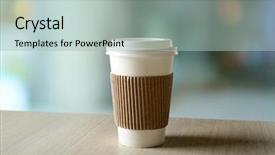  Presentation with take - Presentation theme consisting of take away - paper cup of coffee background and a mint green colored foreground