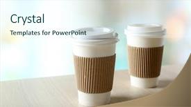 Presentation with paper cups - Colorful presentation design enhanced with take away - paper cups of coffee backdrop and a cool aqua colored foreground