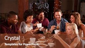  Presentation with diverse young adults - Cool new presentation theme with take-away at a party backdrop and a tawny brown colored foreground
