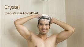  Presentation with greeiting show man - PPT theme enhanced with take bath - close-up of a young man background and a soft green colored foreground