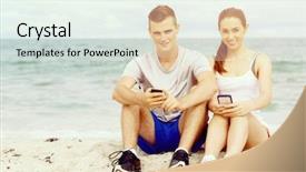  Presentation with runners - Slide set consisting of take break - couple of runners with mobile background and a sky blue colored foreground