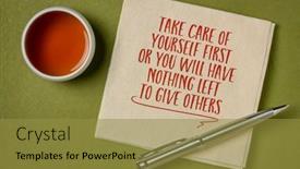  Presentation with self care - PPT layouts having take-care-of-yourself-first background and a gold colored foreground