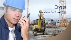  Presentation with radio - Amazing presentation theme having take charge - laborers communicationg with radio backdrop and a sky blue colored foreground