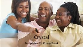  Presentation with television watching - PPT theme having take control - family watching television together background and a coral colored foreground