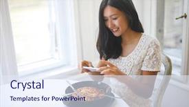  Presentation with oat meal - Slide set with take home message - asian woman taking a picture background and a sky blue colored foreground