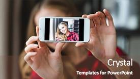  Presentation with role play woman and man - Colorful presentation design enhanced with take home message - charming cheerful young woman backdrop and a tawny brown colored foreground