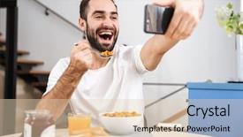  Presentation with special education young adult man - Audience pleasing PPT theme consisting of take home message - handsome young man having breakfast backdrop and a lemonade colored foreground