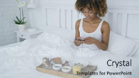  Presentation with ethnic - Presentation design consisting of take home message - pretty ethnic woman cuddling background and a  colored foreground