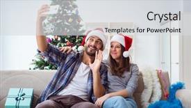  Presentation with environmental health during covid 19 - Theme with take home message - young pair taking selfies background and a light gray colored foreground