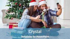  Presentation with environmental health during covid 19 - Beautiful presentation theme featuring take home message - young pair taking selfies backdrop and a  colored foreground