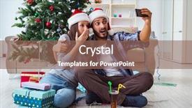  Presentation with environmental health during covid 19 - Slide deck with take home message - young pair taking selfies background and a violet colored foreground