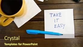  Presentation with cup coffee - Beautiful slide deck featuring take-it-easy-handwriting backdrop and a wine colored foreground