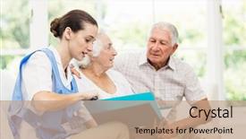  Presentation with care elderly - Colorful presentation design enhanced with take life - nurse taking care of sick backdrop and a coral colored foreground