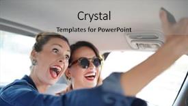  Presentation with selfie - PPT layouts with take life - two attractive friends taking selfie background and a light gray colored foreground