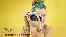  Presentation with woman colored parachute - Theme featuring take life - young stylish woman taking photos background and a yellow colored foreground