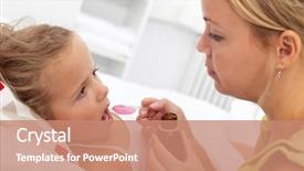  Presentation with plastic - Colorful PPT layouts enhanced with take medicines - little girl in bed taking backdrop and a coral colored foreground