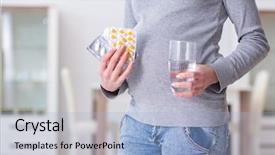  Presentation with pregnant woman - Slide set having take medicines - pregnant woman taking pills background and a light blue colored foreground
