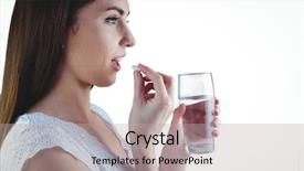  Presentation with medical pill medicine white blue - Amazing PPT theme having take medicines - pretty woman taking white pill backdrop and a light gray colored foreground