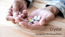  Presentation with pills - Cool new slide set with take medicines - senior man taking pills closeup backdrop and a coral colored foreground