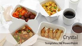  Presentation with chinese food - Presentation design featuring ball shrimp - take out chinese food background and a coral colored foreground