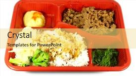  Presentation with japanese food - Slides consisting of take out food japanese dish consisting of beef vegetable and rice background and a yellow colored foreground