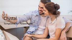  Presentation with new home - PPT layouts consisting of take ownership - cute couple taking a selfie background and a coral colored foreground