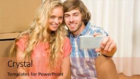  Presentation with floor - Audience pleasing slide set consisting of take ownership - happy couple sitting backdrop and a  colored foreground