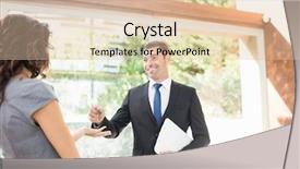  Presentation with real estate development - PPT theme enhanced with take ownership - real-estate agent giving keys background and a lemonade colored foreground