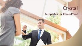  Presentation with real estate - Presentation design featuring take ownership - real-estate agent giving keys background and a lemonade colored foreground