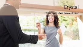  Presentation with real estate prices - Presentation design consisting of take ownership - real-estate agent giving keys background and a  colored foreground