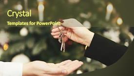  Presentation with estate - Presentation theme featuring take ownership - real estate apartment key transferring background and a tawny brown colored foreground