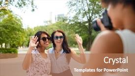  Presentation with friendship - Colorful slides enhanced with take photo - female friendship technology and people backdrop and a coral colored foreground