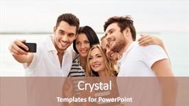  Presentation with happy holidays - Audience pleasing theme consisting of take photo - friendship summer holidays and people backdrop and a coral colored foreground