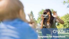  Presentation with mother son flowers - Colorful presentation design enhanced with take picture - happy young mother photographing son backdrop and a teal colored foreground