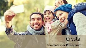  Presentation with tourism selfie - Audience pleasing slide deck consisting of take picture - travel tourism hike technology backdrop and a coral colored foreground