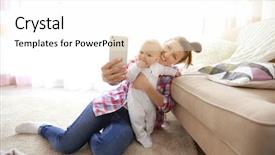  Presentation with mother baby clipart - Audience pleasing theme consisting of take picture - young mother taking a selfie backdrop and a white colored foreground